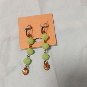 Green Heart Drop Earrings